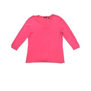 525 America Pink Lightweight V-Neck Knit Sweater | 3/4 Sleeve | Size M